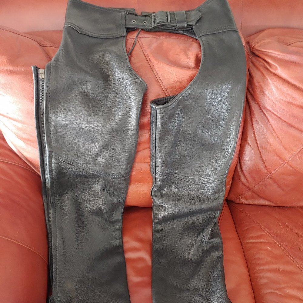 Lined Heavy Leather Motorcycle Riding Chaps uncut Ladies Womens size Small